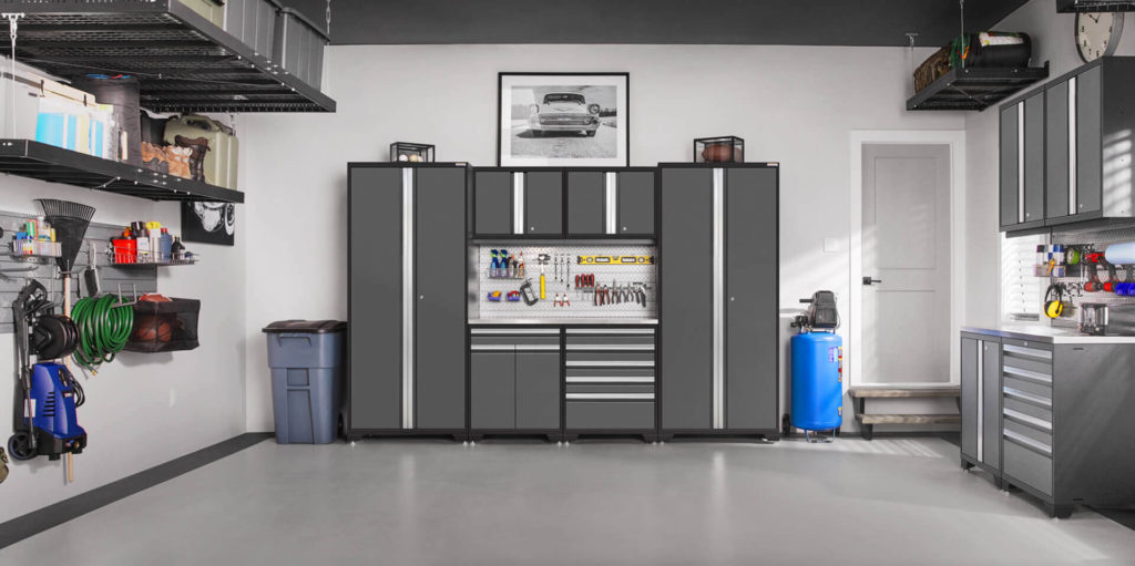 Gray garage cabinetry