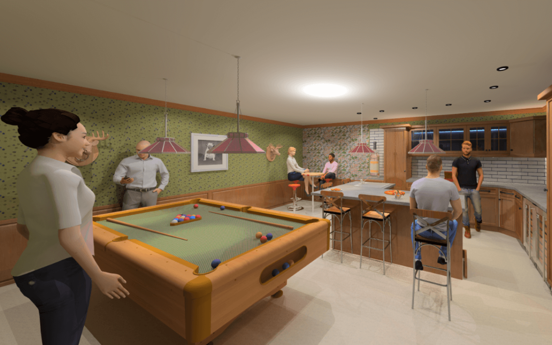 Mancave with pool table and cabinetry