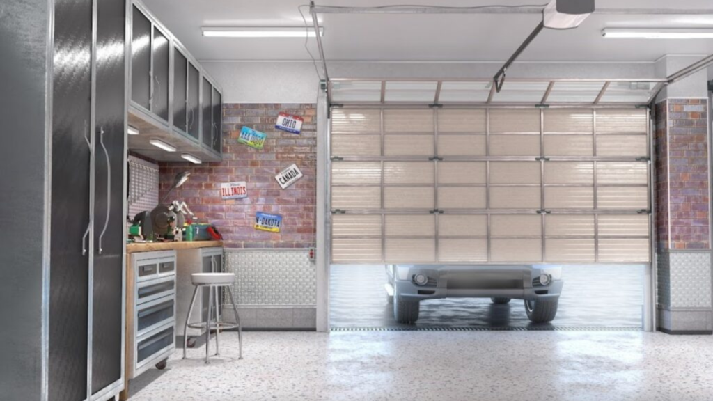 Garage with rolling gate interior